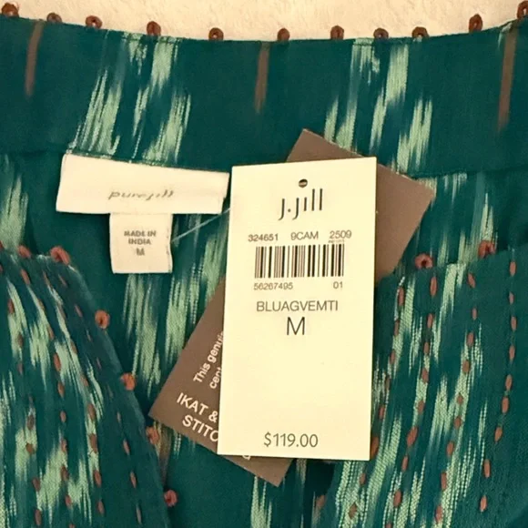 NWT 🌸 J. Jill Teal and white Patterned Blouse Size Medium - Picture 7 of 10
